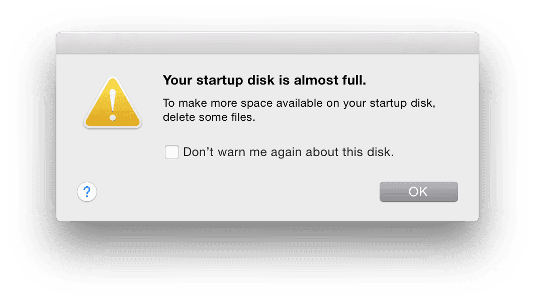 OS X's “Your startup disk is almost full” warning dialog