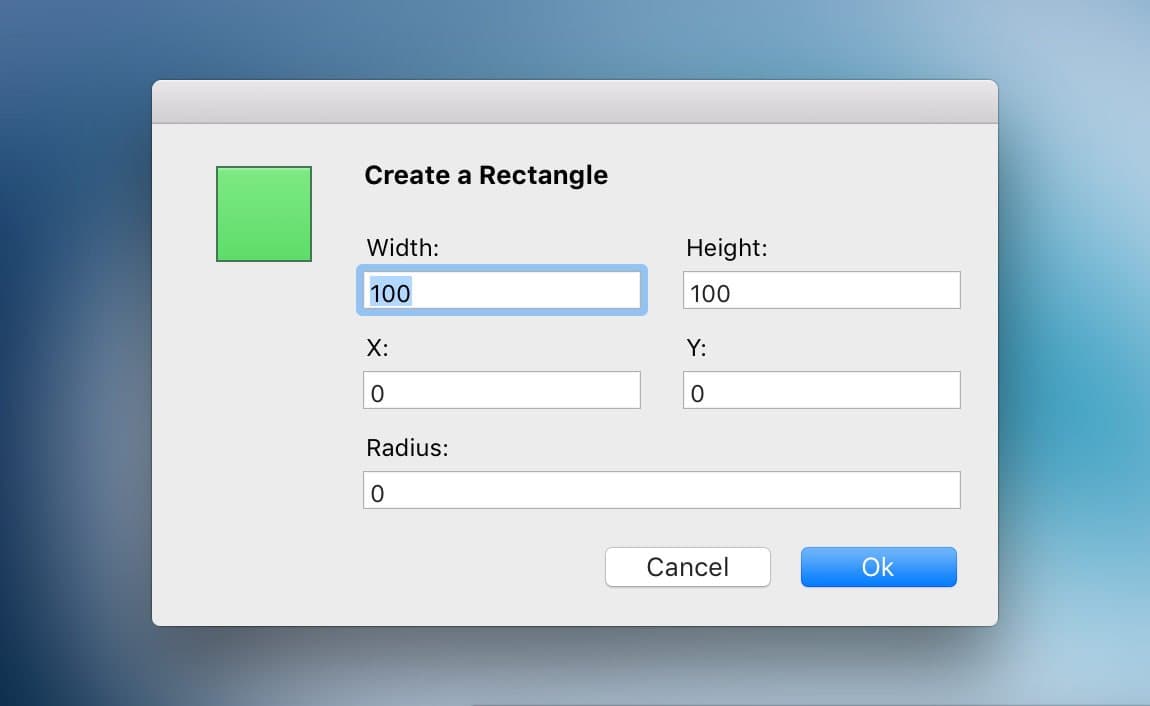 The rectangle creation view in Specify