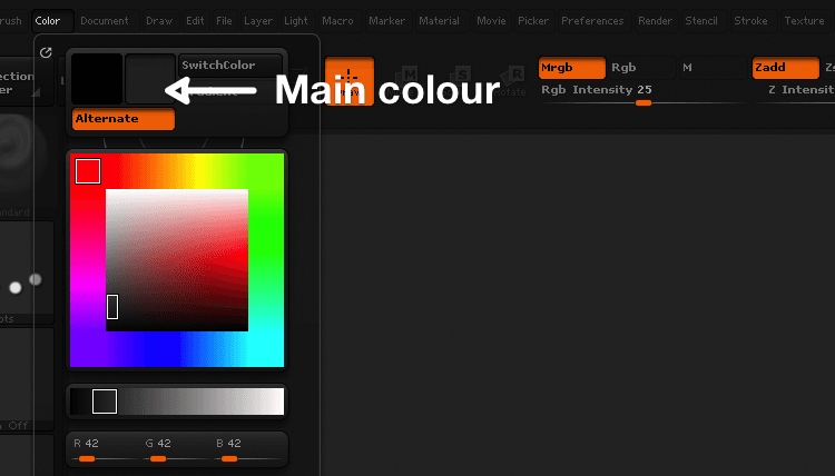 The main colour menu