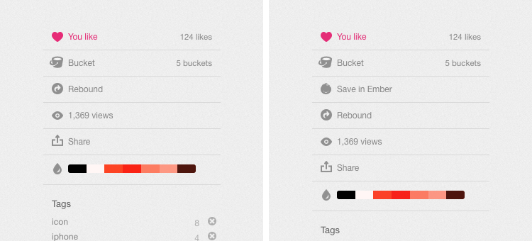 Before and After of the Dribbble UI